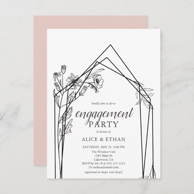 Budget Boho Flowers Geometric Engagement Party Invitation Postcard (Front/Back)