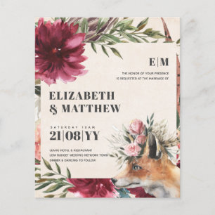 Budget Boho FOX Burgundy Floral All-in-1 Wedding Flyer
