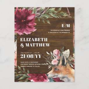 Budget Boho FOX Burgundy Floral All-in-1 Wedding Flyer