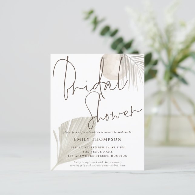 Budget Boho Grass Beige Bridal Shower Invitation (Standing Front)
