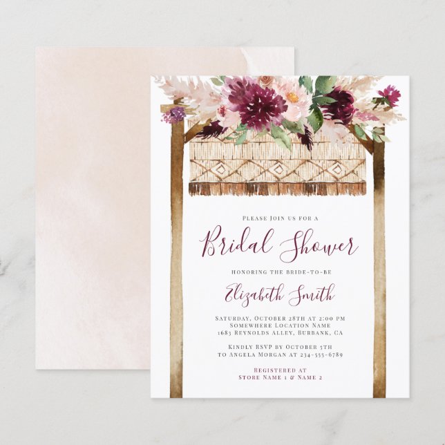Budget Boho Greenery Blush Bridal Shower Invite (Front/Back)