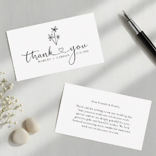 Budget Boho Heart Script Wedding Thank You Card
