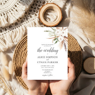 Budget Boho Leaves Pampa Grass Wedding Invitation Postcard