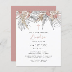 Budget Boho Palm Pink Pampas Baptism Invite