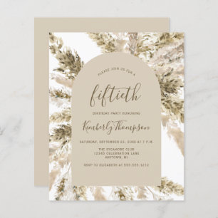 Budget Boho Pampas Grass Arch 50th Birthday Invite