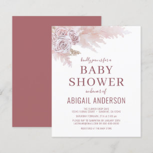 Budget Boho Pampas Grass Baby Shower Invitation