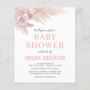 Budget Boho Pampas Grass Baby Shower Invitation Flyer
