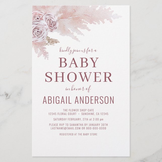 Budget Boho Pampas Grass Baby Shower Invitation  Flyer (Front)