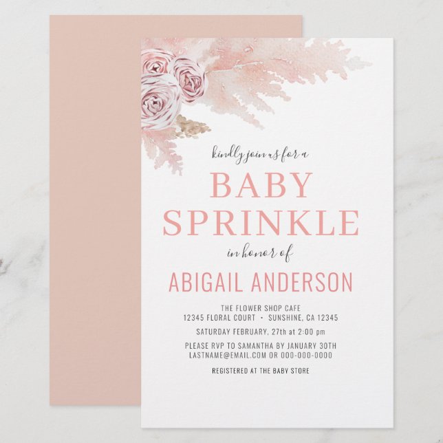 Budget Boho Pampas Grass Baby Sprinkle Invitation (Front/Back)