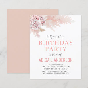 Budget Boho Pampas Grass Birthday Party Invitation