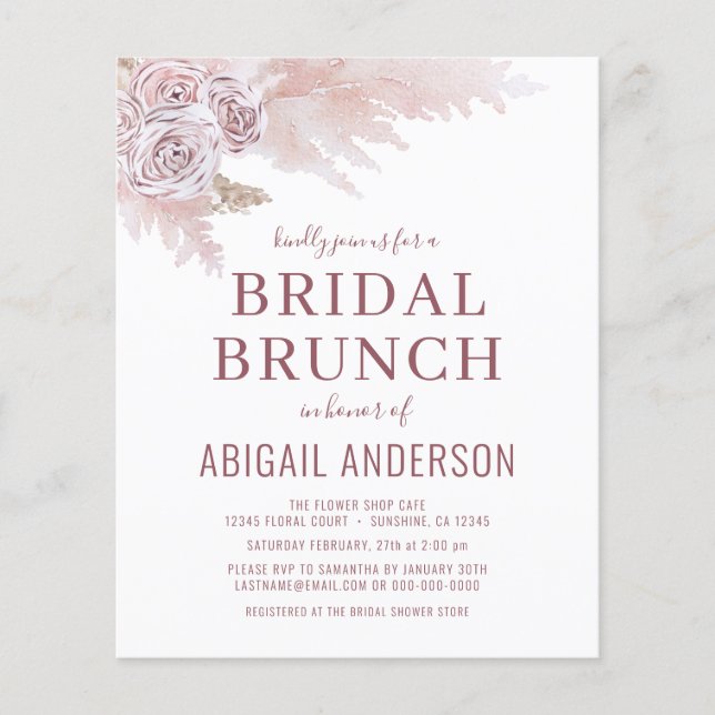 Budget Boho Pampas Grass Bridal Brunch Invitation  Flyer (Front)
