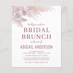 Budget Boho Pampas Grass Bridal Brunch Invitation  Flyer