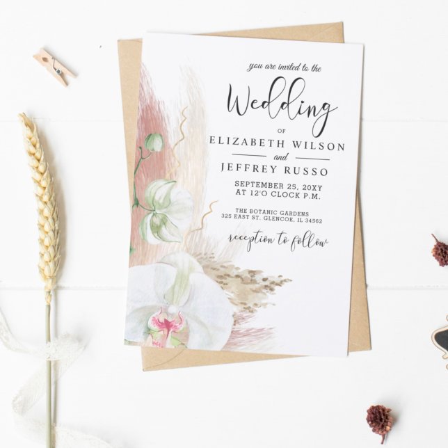 Budget Boho Pampas Orchid Wedding Invitation (Creator Uploaded)