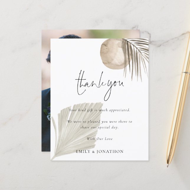 Budget Boho Pampas Photo Wedding Thank You (Front/Back In Situ)