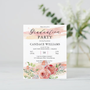 BUDGET Boho Peach Floral Grad Party Invitation