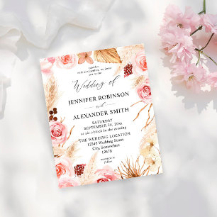 Budget Boho Pink & Beige Floral Pampas Wedding Flyer
