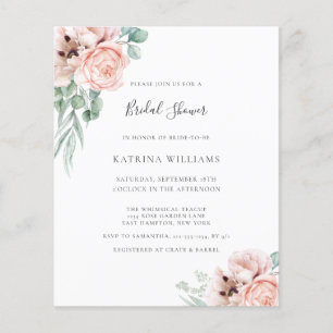 Budget Boho Pink Floral Bridal Shower Invitation