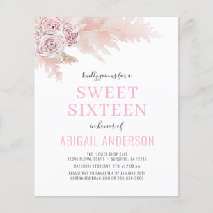 Budget Boho Pink Sweet Sixteen Invitation 