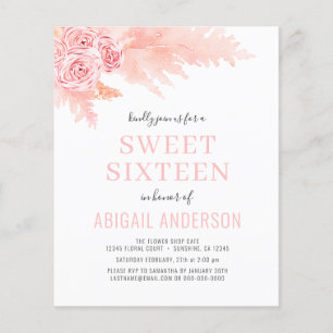 Budget Boho Pink Sweet Sixteen Invitation 
