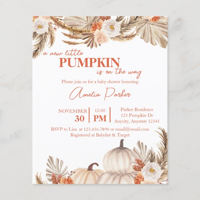  Budget Boho Pumpkin Baby Shower invitation (Front)