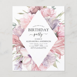 Budget Boho Purple Any Age Birthday Floral Flyer
