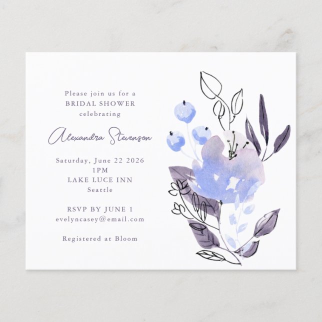Budget Boho Purple Floral Bridal Shower Invitation (Front)