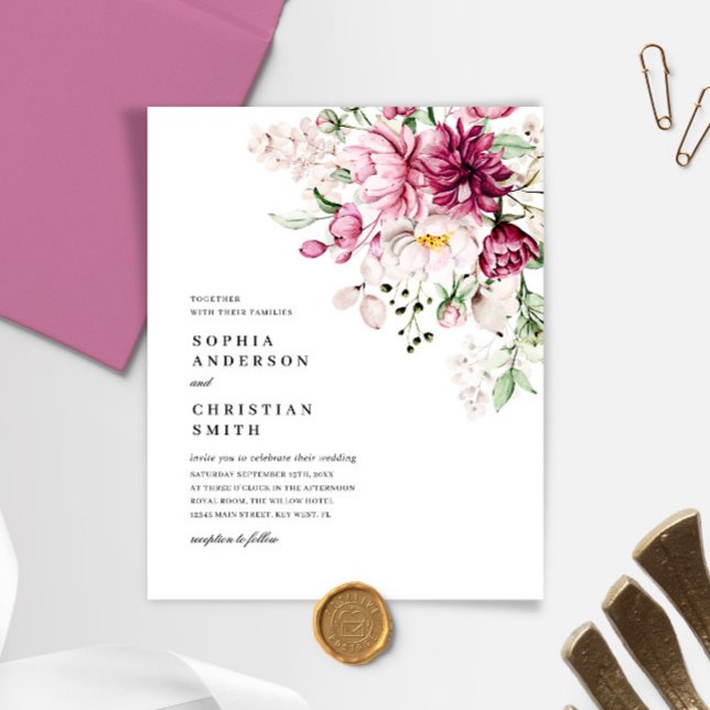 Budget Boho Purple & Pink Peonies Wedding Invite (Creator Uploaded)