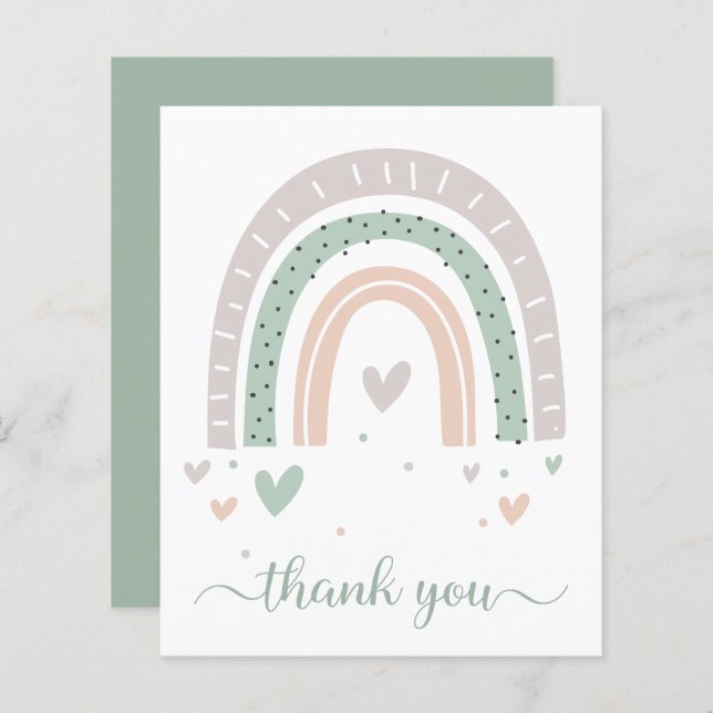 Budget Boho Rainbow Sage Green Carte de remercieme (Devant / Derrière)