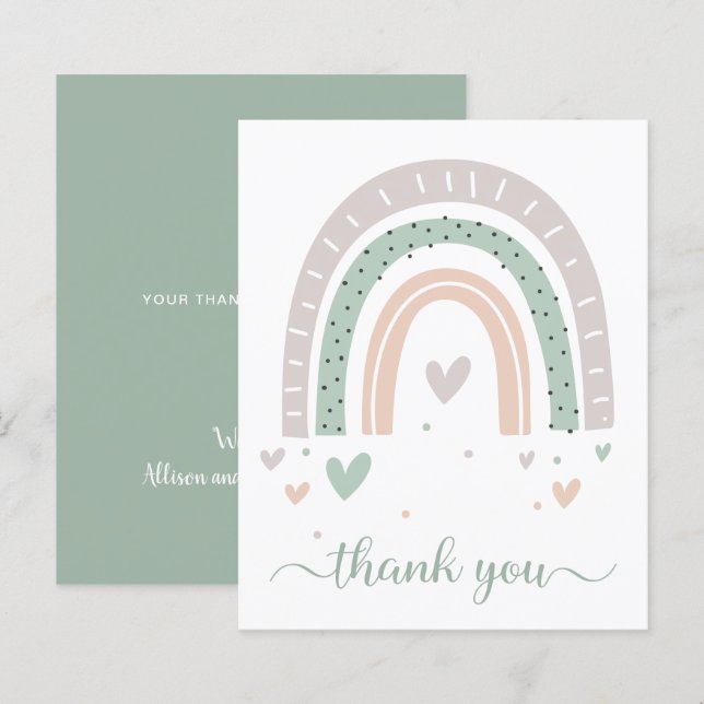 Budget Boho Rainbow Sage Green Thank You Card (Front/Back)