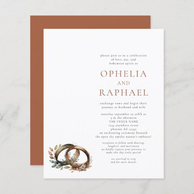 Budget Boho Rings Bohemian Wedding Invitation (Front/Back)