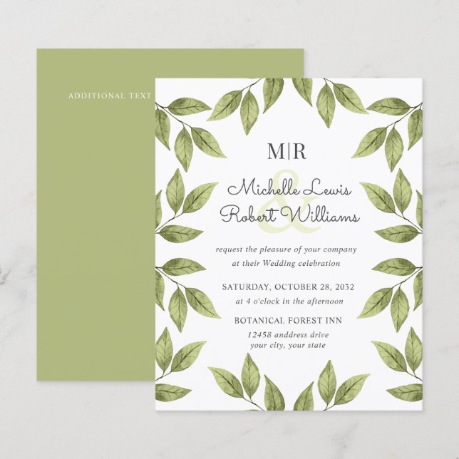 BUDGET Boho Rustic green leaves wedding (Front/Back)