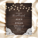 Budget Boho Rustic Mason Jars Wedding Flyer<br><div class="desc">Boho rustic wedding invitation features string lights and mason jars on a wood background.</div>