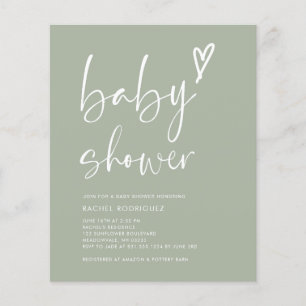 Budget Boho Sage Green Baby Shower Flyer