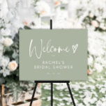 BUDGET Boho Sage Green Heart Script Bridal Shower Poster<br><div class="desc">BUDGET Boho Sage Green Heart Script Bridal Shower Poster Sign</div>