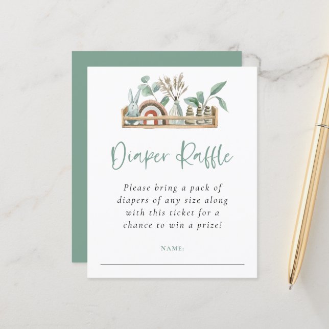 Budget Boho Shelf Toys Sage Diaper Raffle (Front/Back In Situ)