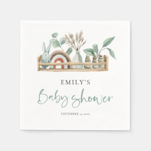 Budget Boho Shelf Toys Sage Green Baby Shower Napkin