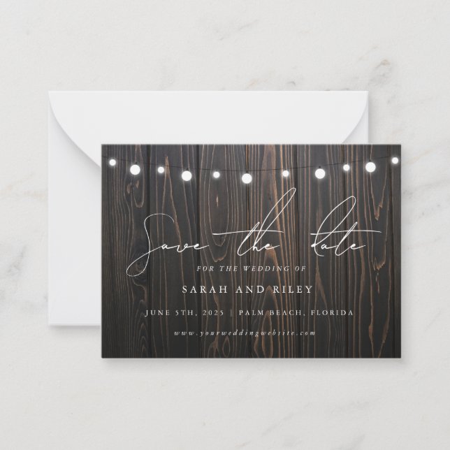 BUDGET Boho String Light Wedding Save The Date  Card (Front)
