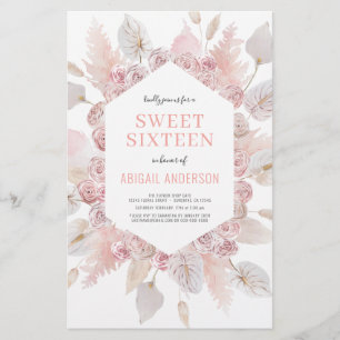 Budget Boho Sweet Sixteen Modern Blush Invitation  Flyer