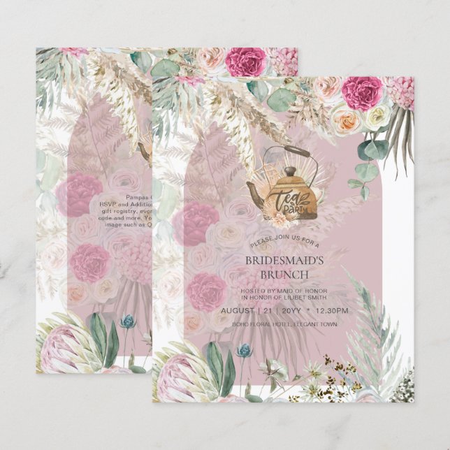 BUDGET Boho TEA PARTY Pampas Grass Bridal Shower (Front/Back)