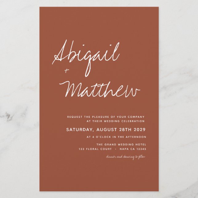 Budget Boho Terra Cotta Simple Wedding Invitation (Front)