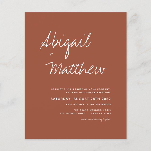 Budget Boho Terra Cotta Simple Wedding Invitation  Flyer (Front)