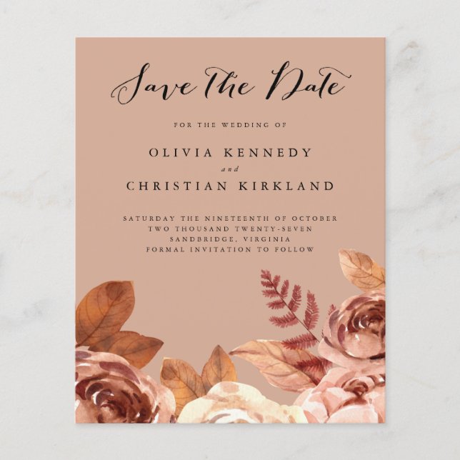 Budget Boho Terracotta  Botanical Save the Date  (Front)