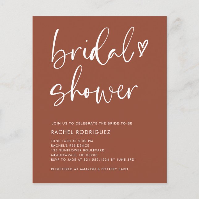 Budget Boho Terracotta Bridal Shower Invitation (Front)