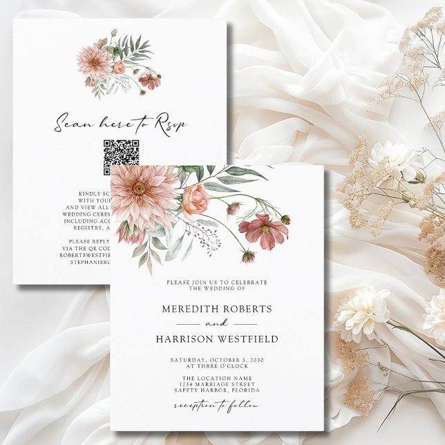 Budget Boho Terracotta Floral Wedding Invitation (Budget Boho Terracotta Floral Fall All in One Double Sided Wedding Invitation-5)