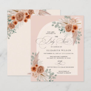 Budget Boho Terracotta Pampas Baby Shower Invite