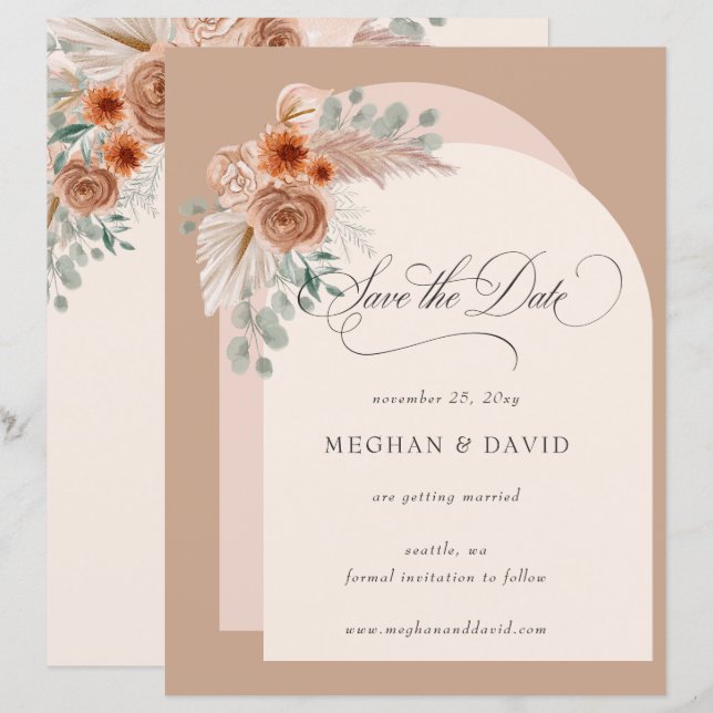 Budget Boho Terracotta Pampas Save the Date (Front/Back)