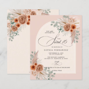Budget Boho Terracotta Pampas Sweet 16 Invitation