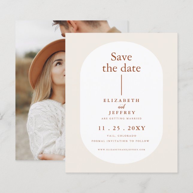 Budget Boho Terracotta Save The Date Announcement (Front/Back)