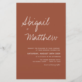 Budget Boho Terracotta Simple Wedding Invitation
