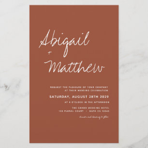 Budget Boho Terracotta Simple Wedding Invitation  Flyer